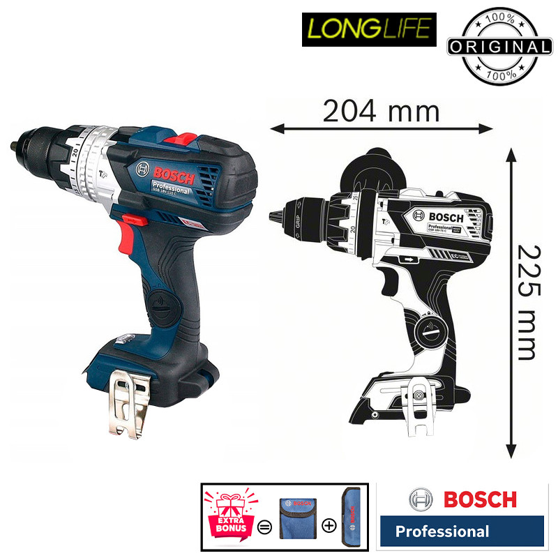 دریل پیچ گوشتی شارژی چکشی 13 میلی متری 18 ولت بوش مدل GSB 18 V -110 C Brushless Motor (solo Batery)