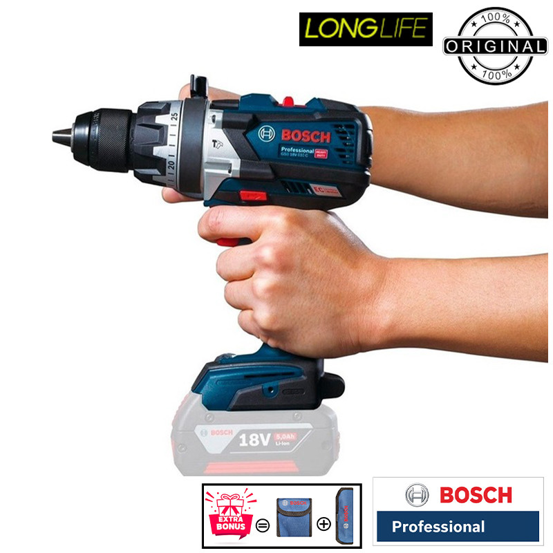 دریل پیچ گوشتی شارژی چکشی 13 میلی متری 18 ولت بوش مدل GSB 18 V -110 C Brushless Motor (solo Batery)