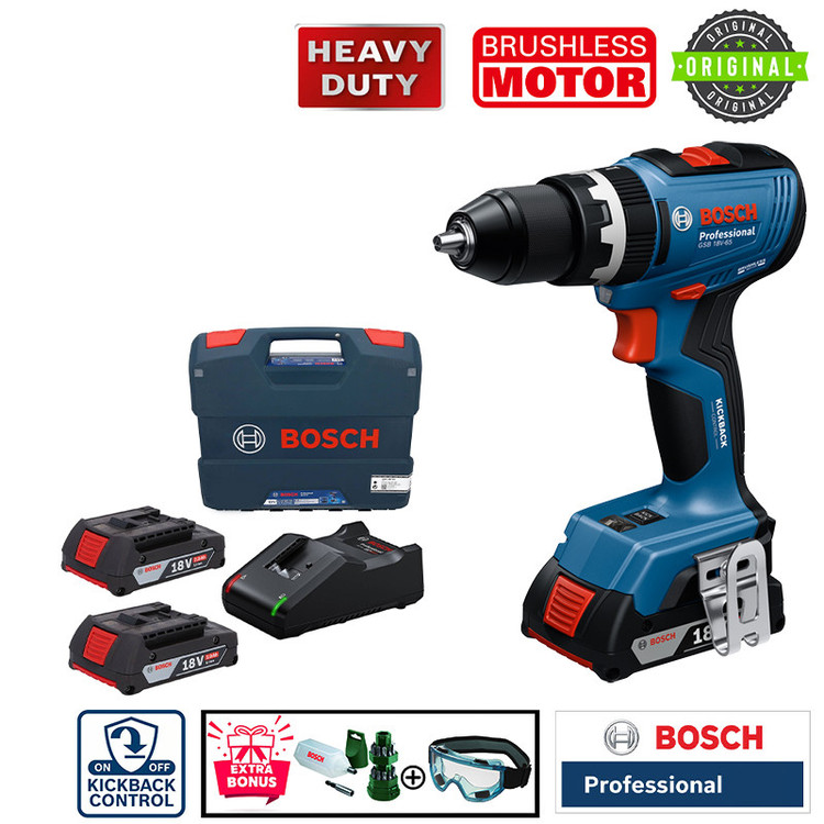 پیچ گوشتی شارژی چکشی 13 میلی متری 18 ولت بوش مدل هوشمند کد GSB 18 V-65 Brushless Motor