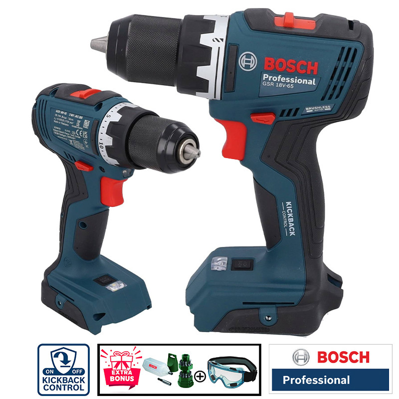 دریل چکشی شارژی 13 میلی متری 18 ولت بوش مدل فوق حرفه ای کد GSB 18V-65 2Extra