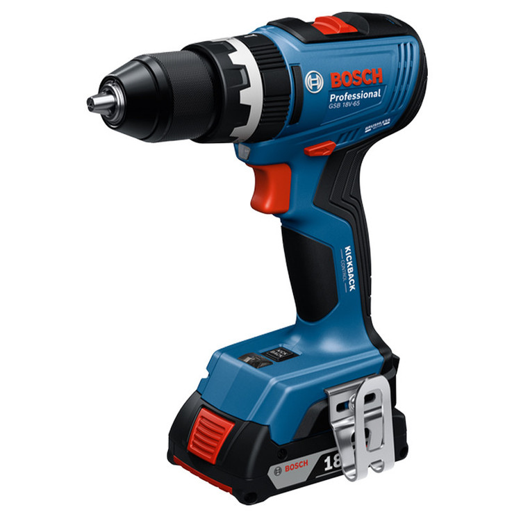 دریل چکشی شارژی 13 میلی متری 18 ولت بوش مدل فوق حرفه ای کد GSB 18V-65 2Extra
