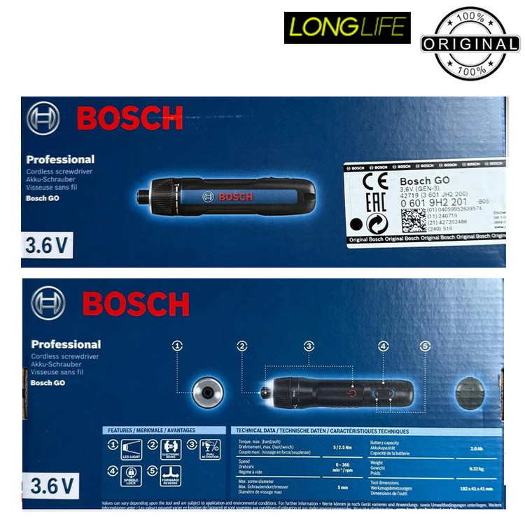 پیچ گوشتی شارژی بوش مدل حرفه ای 3.6 ولت کد 06019H2201 + 11 Extra