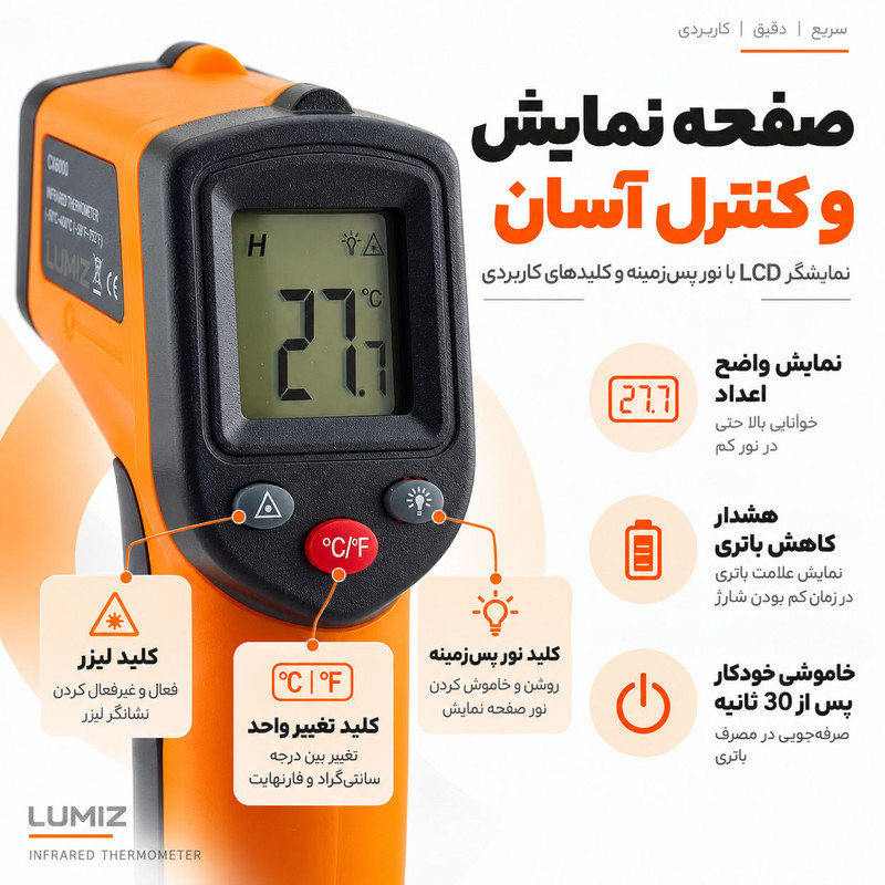 دماسنج ترمومتر لیزری لومیز مدل CX6000