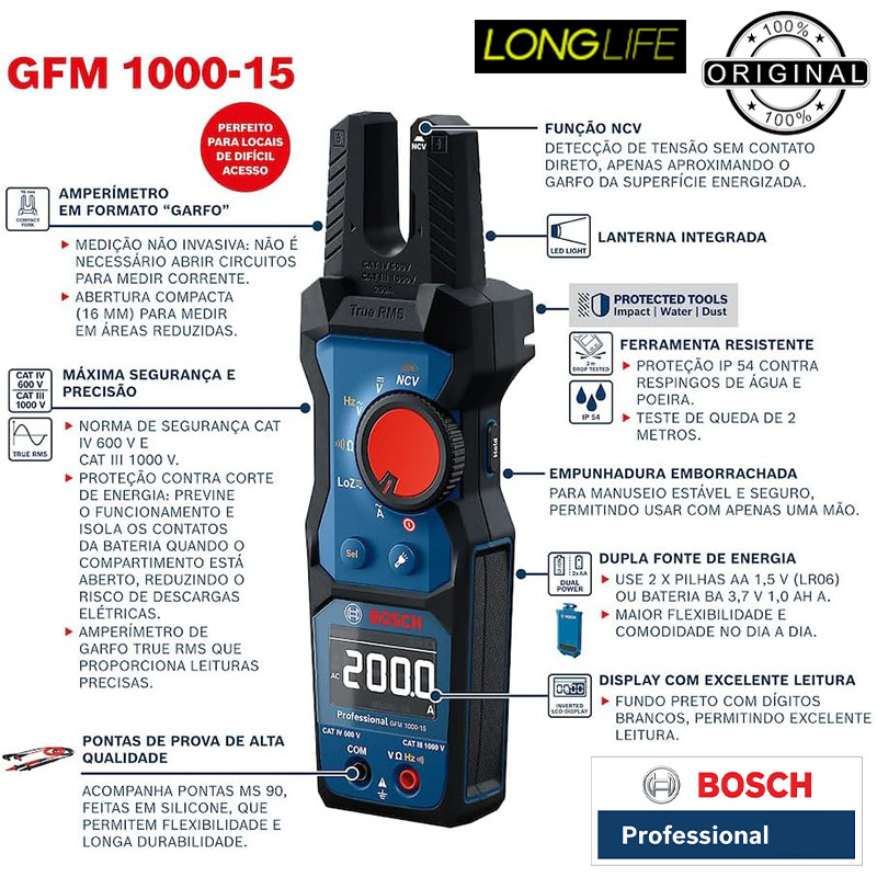 مولتی متر دیجیتال 200 آمپر بوش مدل فوق حرفه ای GFM 1000-15 Professional