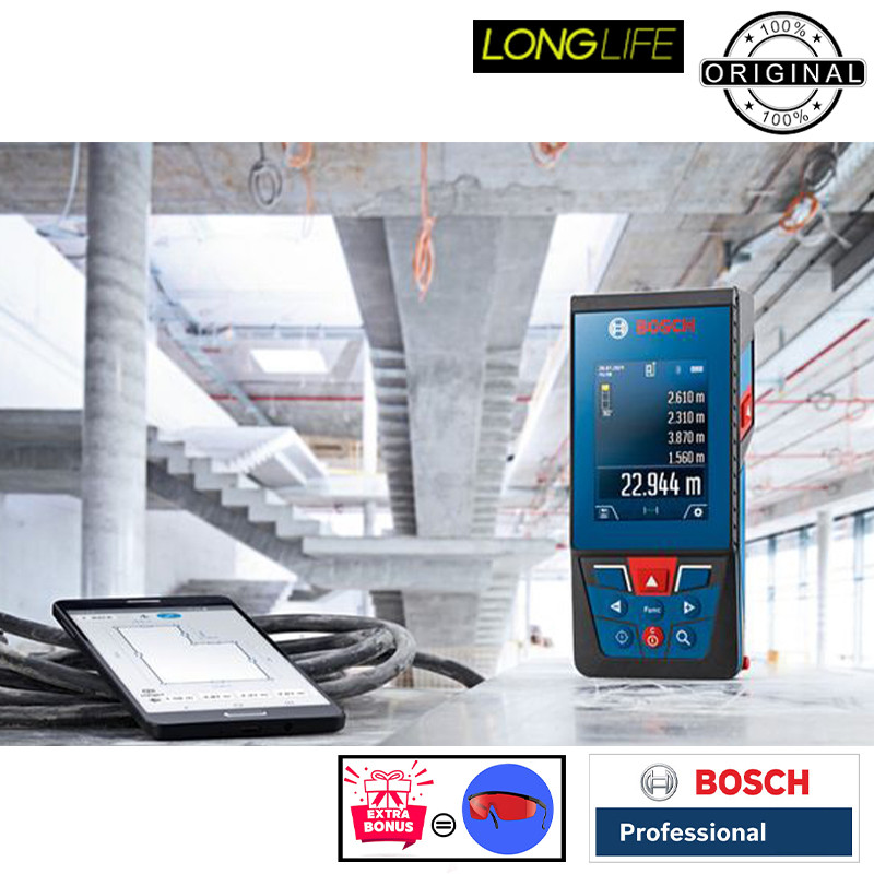 متر لیزری بوش مدل دوربین دار GLM 100-25 C Professional + BT150 + Red Glass Laser برد 100 متر