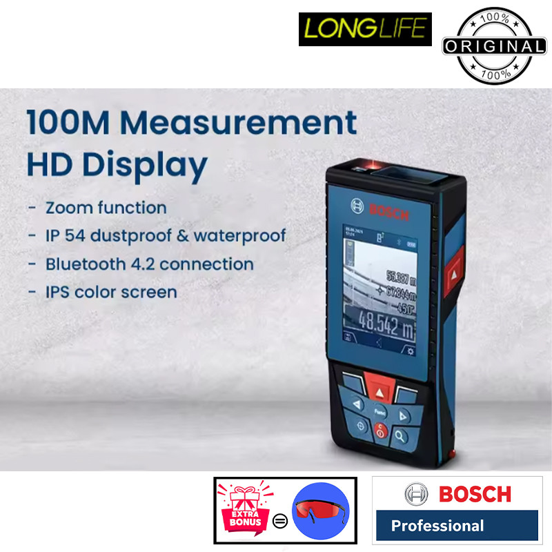 متر لیزری بوش مدل GLM 100-25 C + Extra Red Glass Professional
