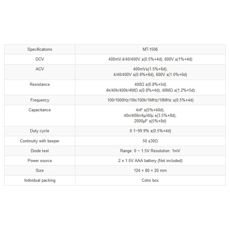 مولتی متر دیجیتال پروسکیت مدل MT-1506