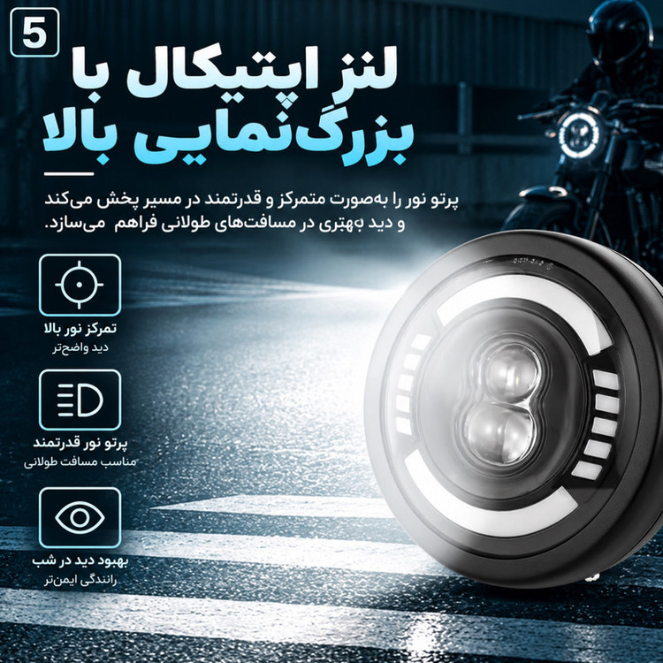 چراغ جلو موتور سیکلت دیلایت و راهنما دار مدل LED LENS