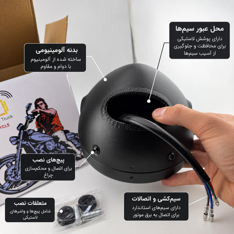 چراغ جلو موتور سیکلت دیلایت و راهنما دار مدل LED LENS