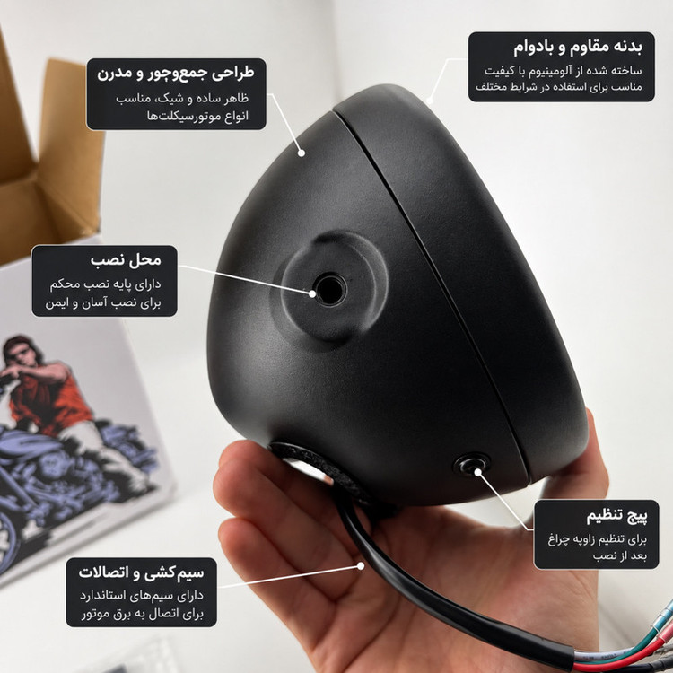 چراغ جلو موتور سیکلت دیلایت و راهنما دار مدل LED LENS
