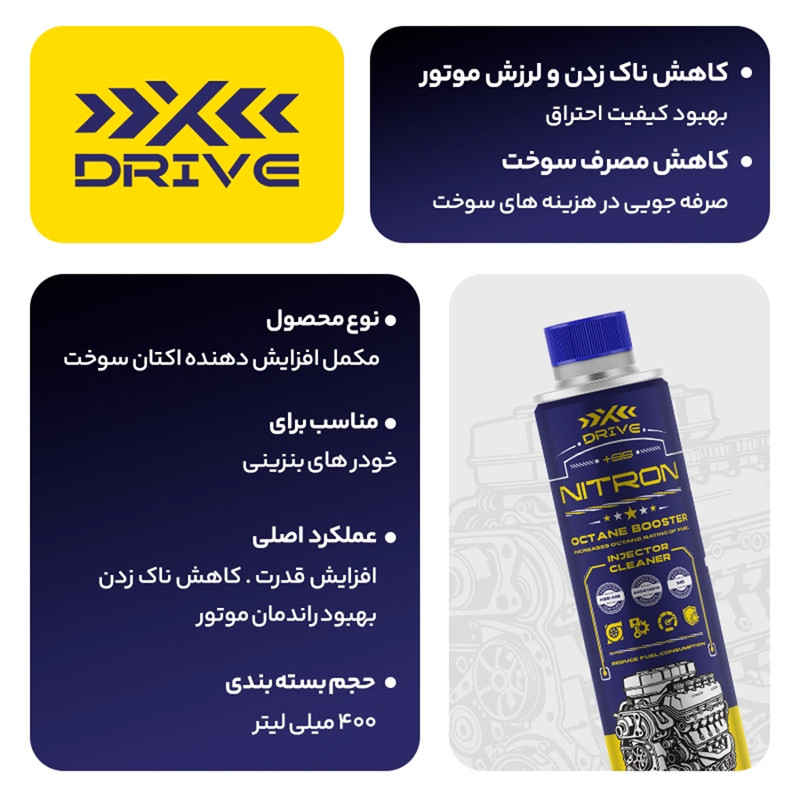 اکتان بوستر و مکمل سوخت خودرو بنزینی ایکس درایو مدل NITRON حجم 400 میلی لیتر بسته 6 عددی