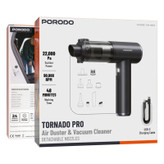 دمنده و مکنده شارژی پرودو مدل Tornado Pro PDM8DGY با موتور براشلس 90,000 دور در دقیقه، مکش 22,000 پاسکال، توان 140 وات، سه سطح تنظیم قدرت و باتری 8000 میلیآمپرساعت