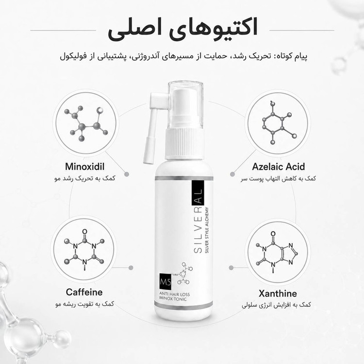 تونیک ضدریزش و محرک رشد مجدد مو و ابرو سیلورال مدل M5 مناسب برای انواع مو حجم ۶۰ میلیلیتر