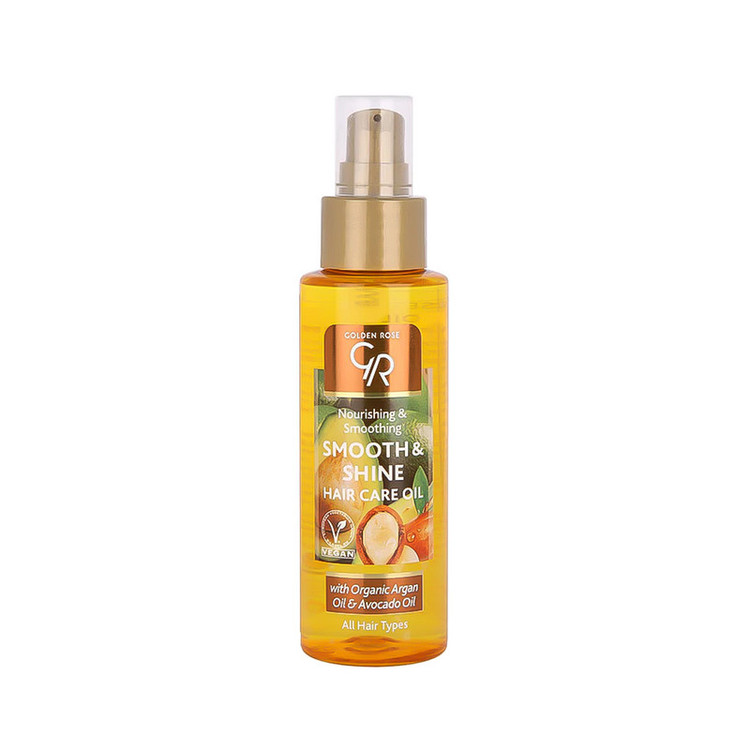روغن آرگان محافظتکننده، شادابکننده، تقویتکننده ، ترمیمکننده گلدن رز مدل ارگانیک SMOOTH & SHINE مناسب موهای خشک، شکننده، آسیب دیده، انواع مو، کراتین شده، دکلره شده حجم 100 میلیلیتر