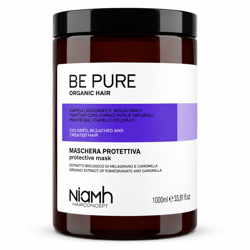 ماسک موی ترمیم‌کننده بی پیور مدل protective حجم 1000 میلی‌لیتر، مناسب موهای رنگ شده و بدون سولفات، با خاصیت محافظت کامل مو و پوست سر، حاوی ویتامین‌های تقویتی و گل همیشه بهار